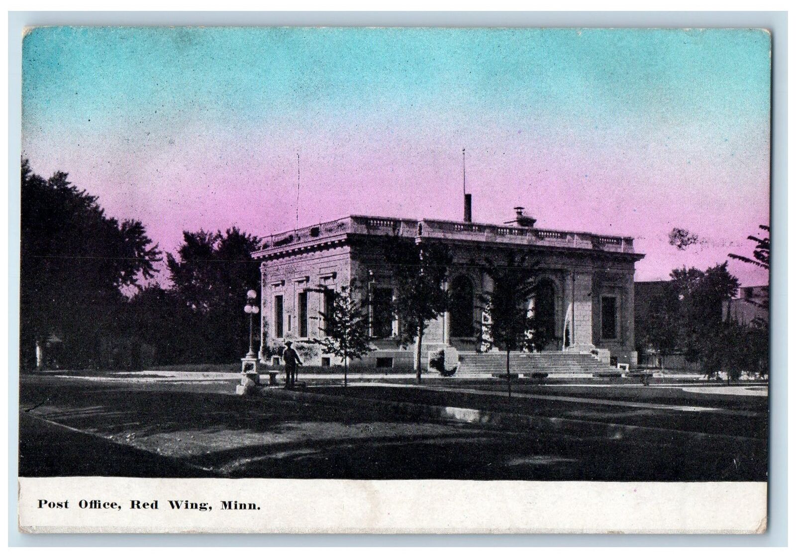 c1920 Post Office Building Dirt Road Stairs Entrance Red Wing Minnesota Postcard