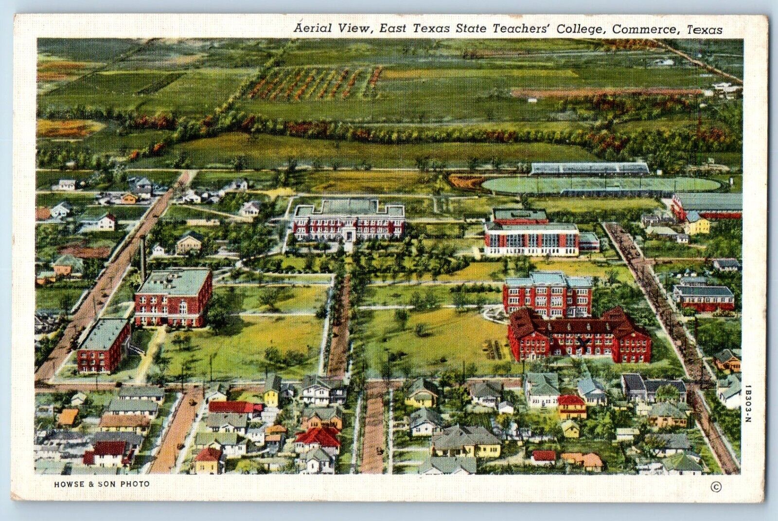 Commerce Texas Postcard Aerial View East Texas State Teachers College Road 1943