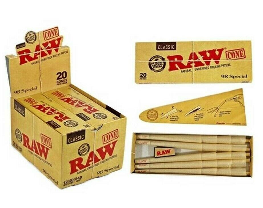 AUTHENTIC Raw Classic Cone 98 Special 12 Packs per Box 20 Cones Per Pack 240Ct. 