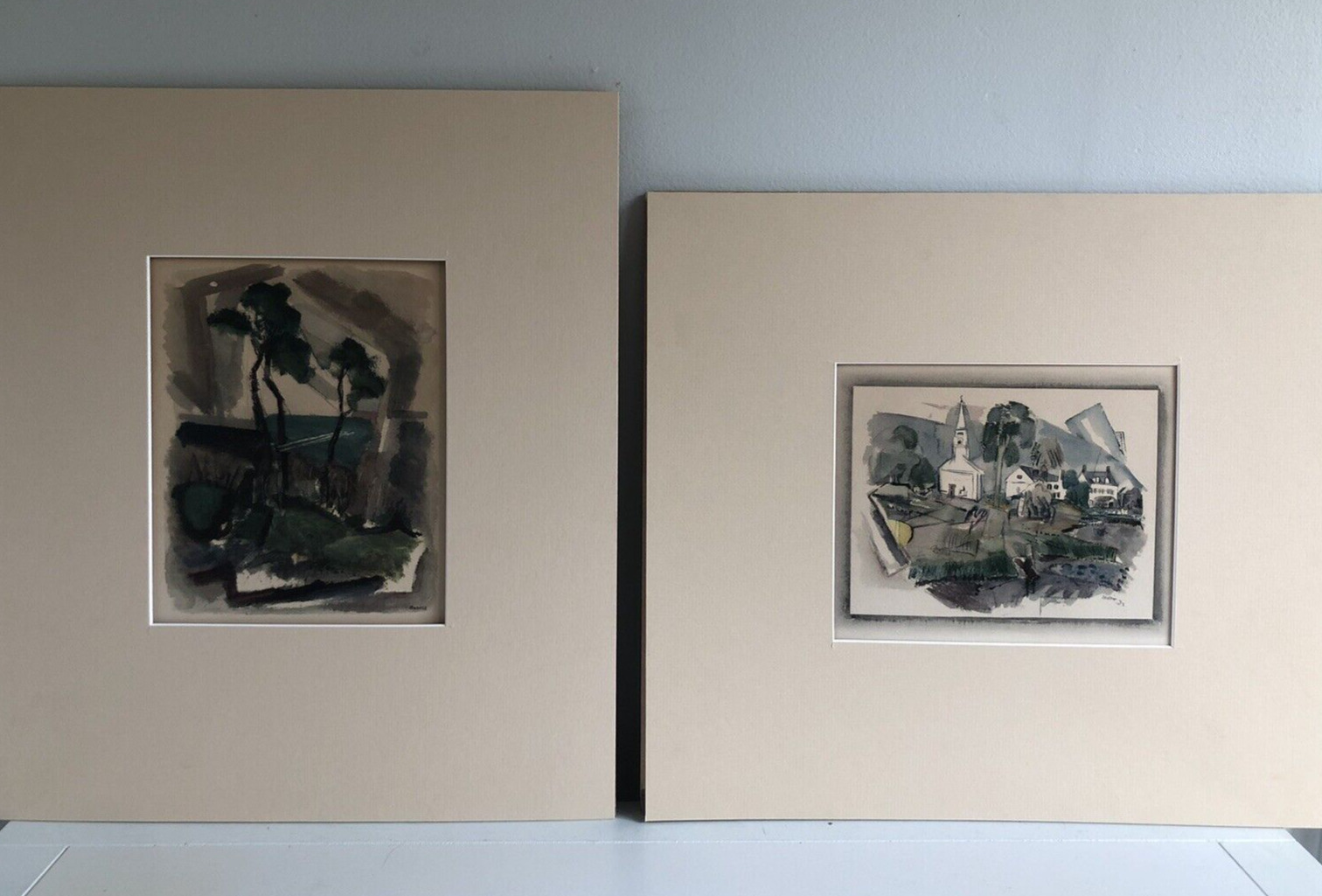 2 Antique John Marin Abstract Modernist Art Colotype Prints - Maine 1920’s
