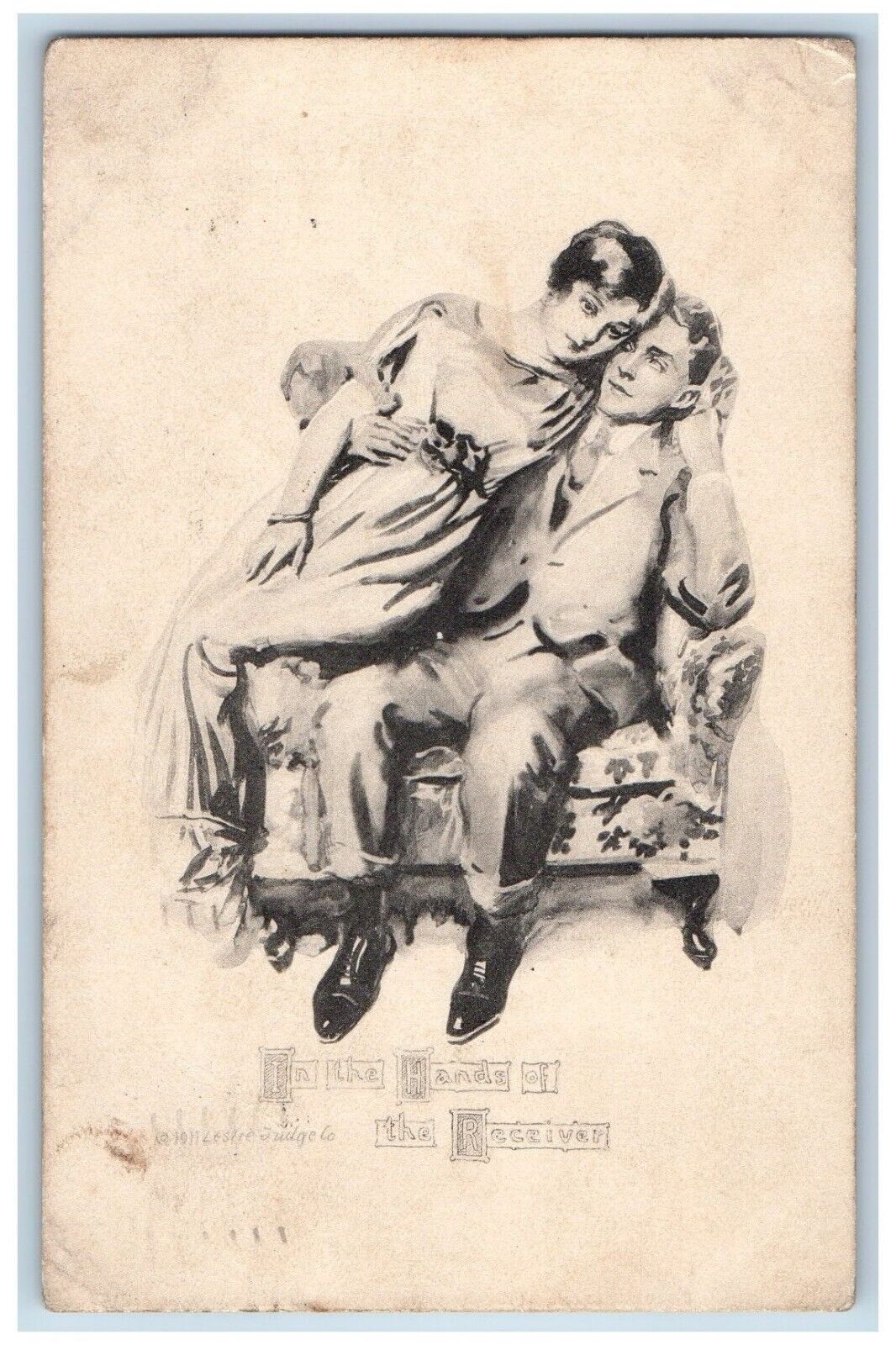 Omaha Nebraska NE Postcard Couple Romance In The Hands Of The Receiver 1914
