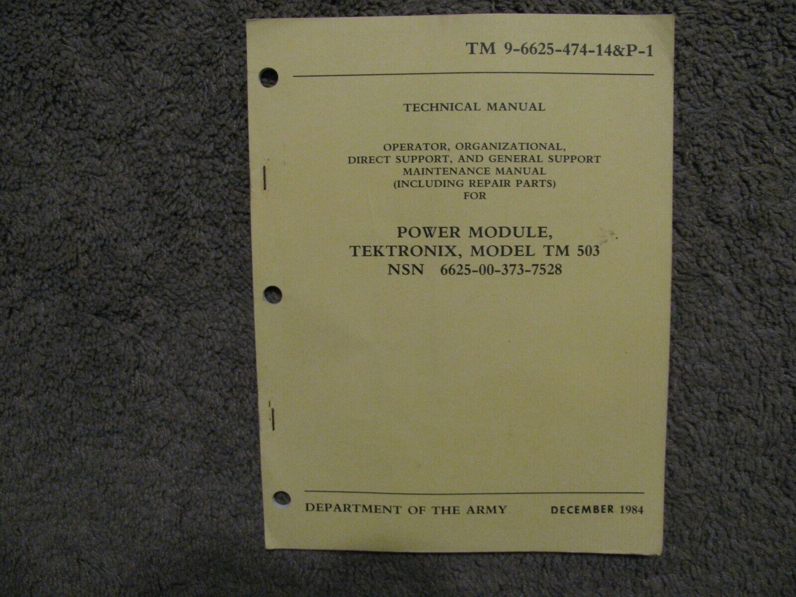 Military Book for Power Module, TekTronix Model TM-503, -14&P-1, Used
