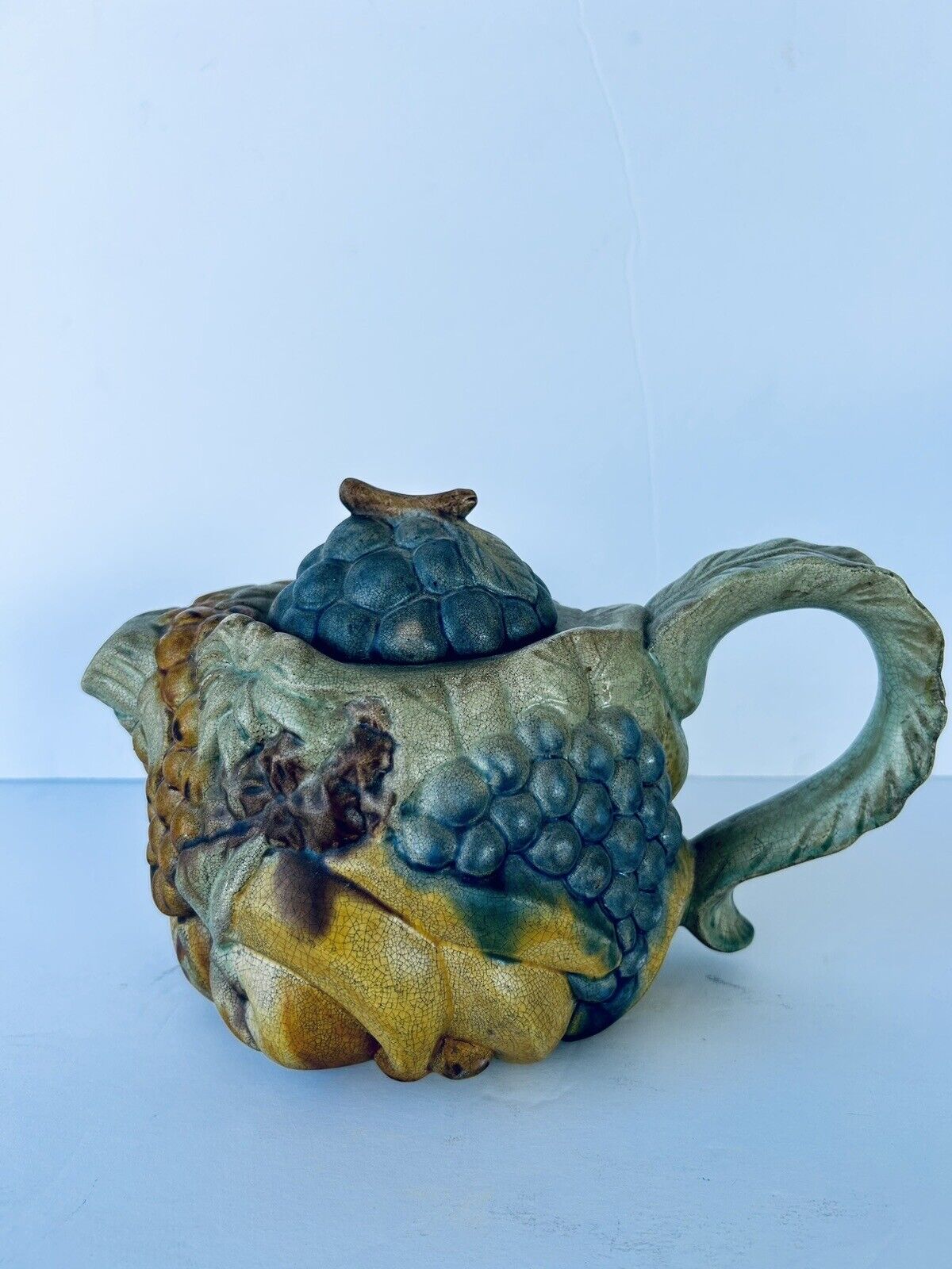 Vintage Heavy Solid Unique Matte Majolica Fruit Teapot (6) Cup
