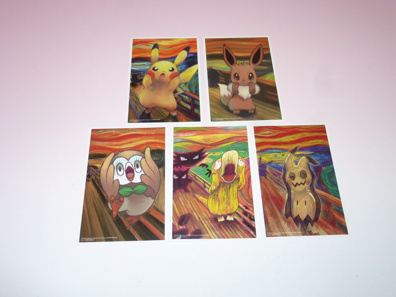 Pokemon Postcard Munch the Scream 5pcs set Pikachu Eevee Psyduck Rowlet Mimikyu