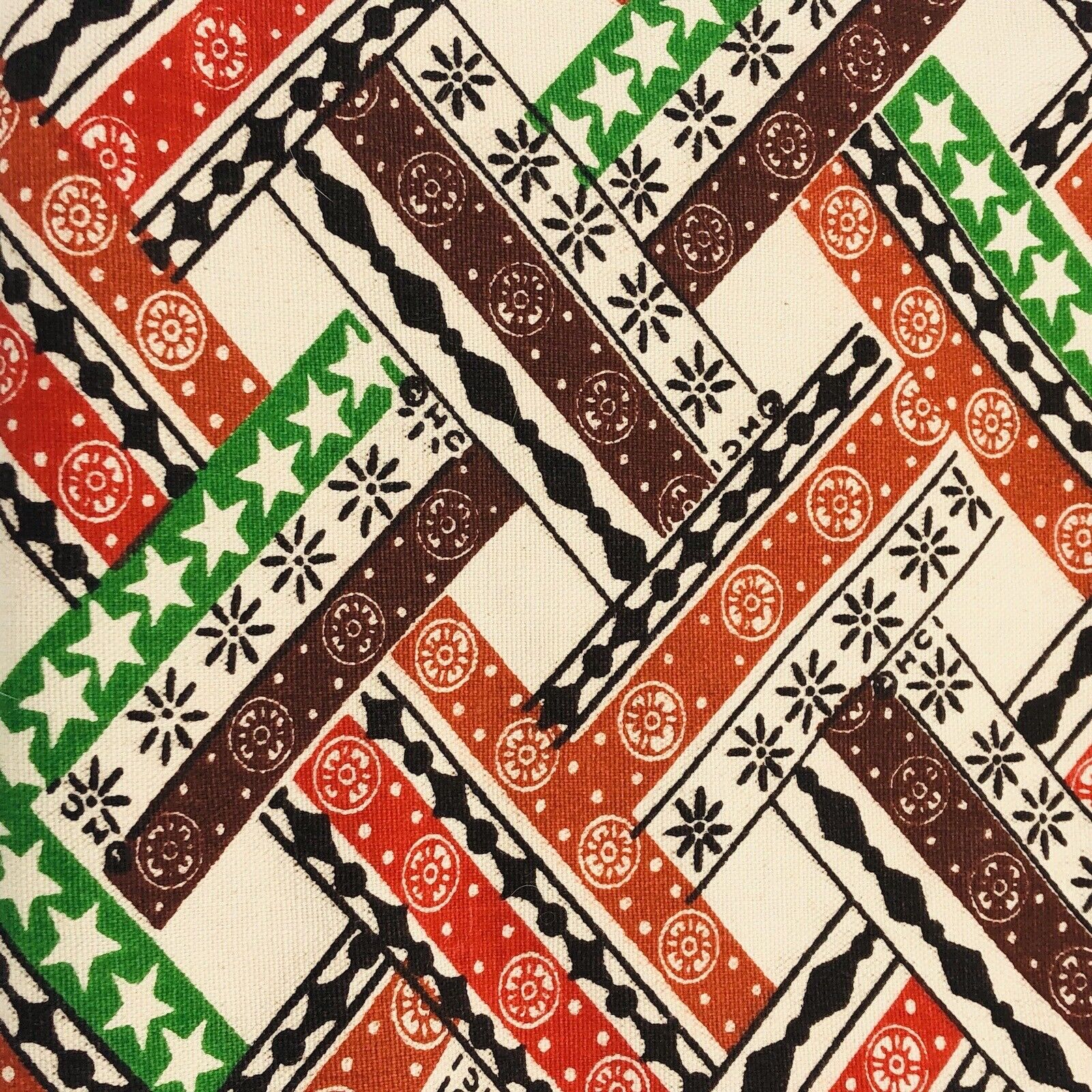 NOS Vtg 1970s Cotton Duck Cloth Canvas Fabric 2 Yds Orange Green Brown Western