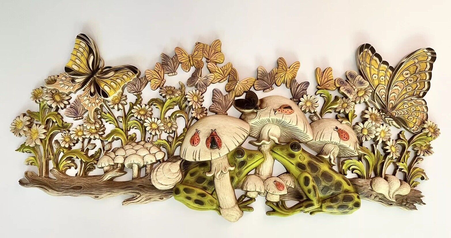 MCM Butterflies Mushrooms Frog Flowers Wall Plaque Hanging Burwood Products 1971