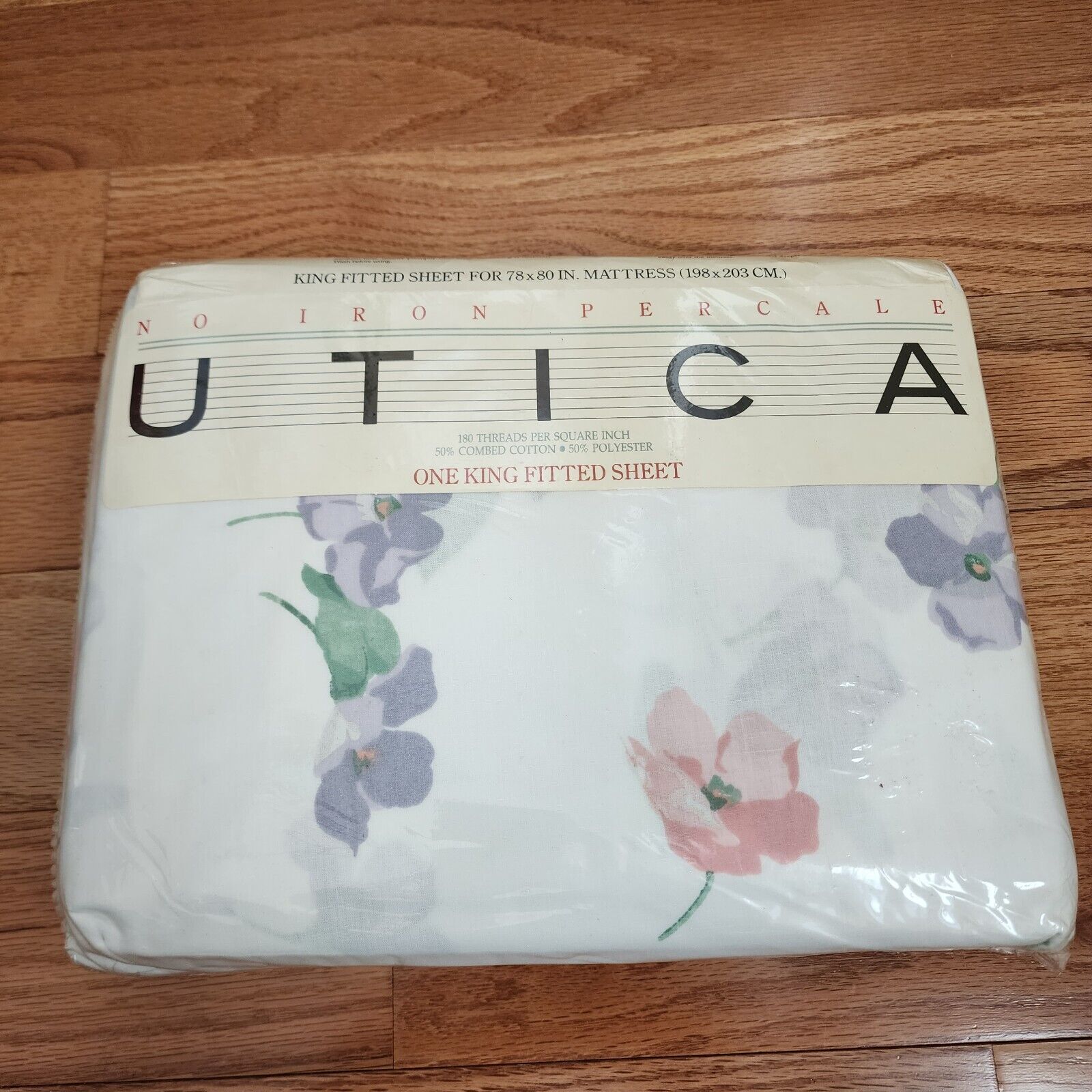 Vintage Utica King Fitted Sheet GARDEN HOUSE Floral Multicolor Percale USA New 