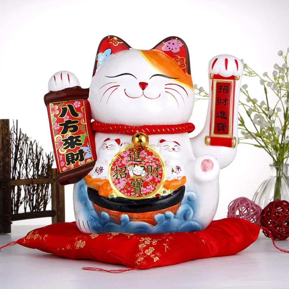 10 Inches Lucky Cat Waving Arm Welcoming Cat Chinese Feng Shui Deoration Fortune