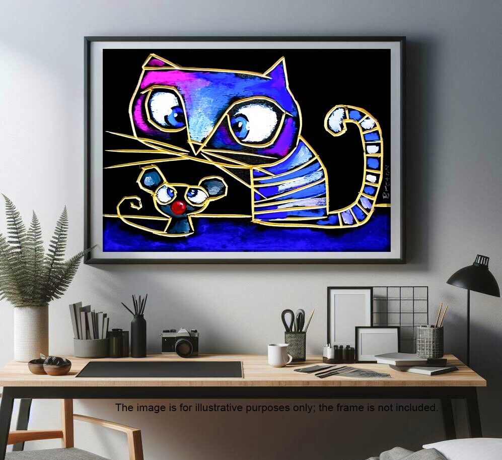 Cat  ='.'=  & Mouse Original 8 X 10 Print  Fine Art  Mothers day FREE GIFT