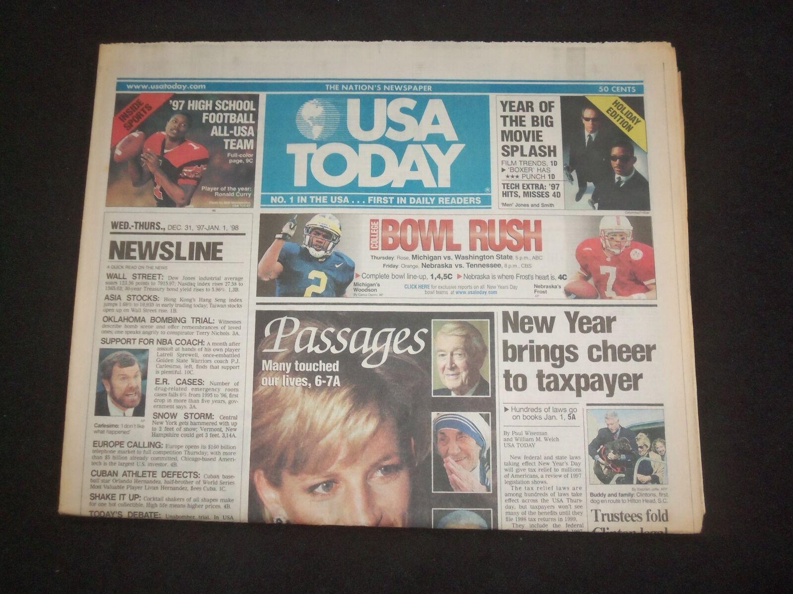 1997 DEC 31 - 1998 JAN 1 USA TODAY NEWSPAPER - NEW YEAR TAXPAYER CHEER - NP 7898