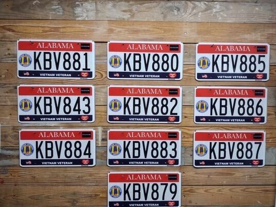Alabama Lot of 10 Expired 2018 Vietnam Veteran License plates KBV881