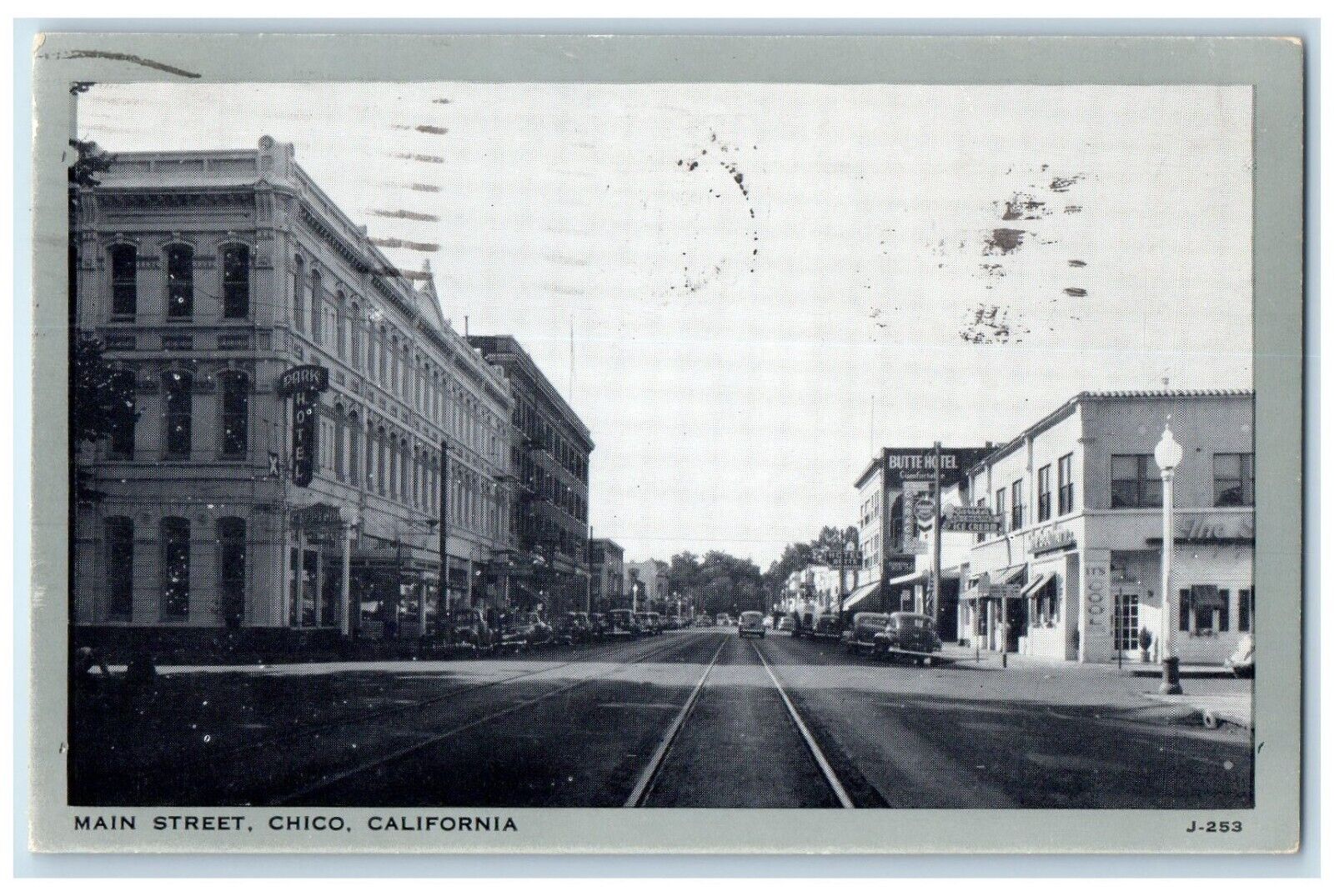 1946 View Of Main Street Park Hotel Butte Hotel Chico California CA Postcard