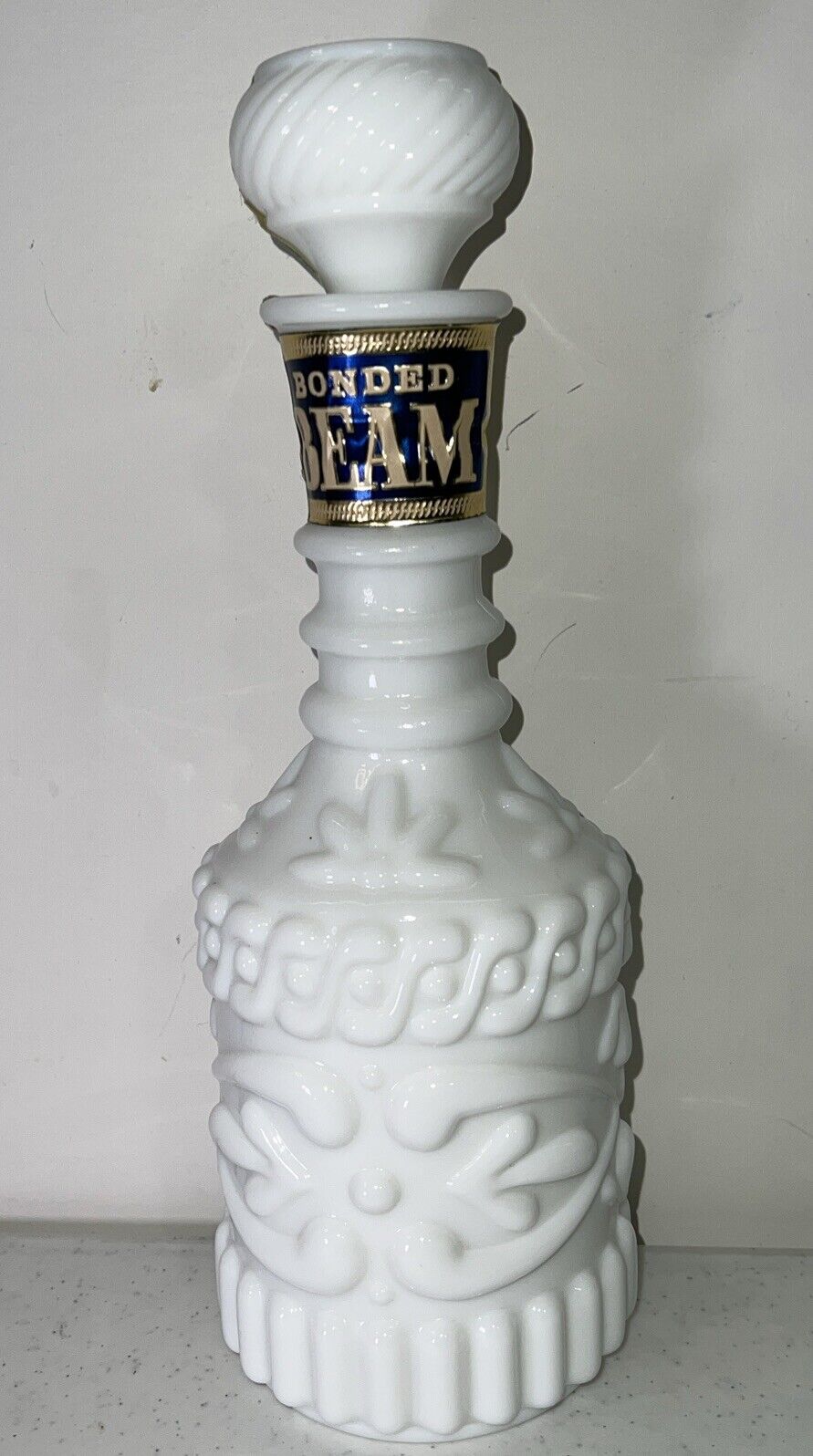 1969 Vintage Kentucky Derby Jim Beam Decanter-White Milk Glass Bottle-EMPTY-