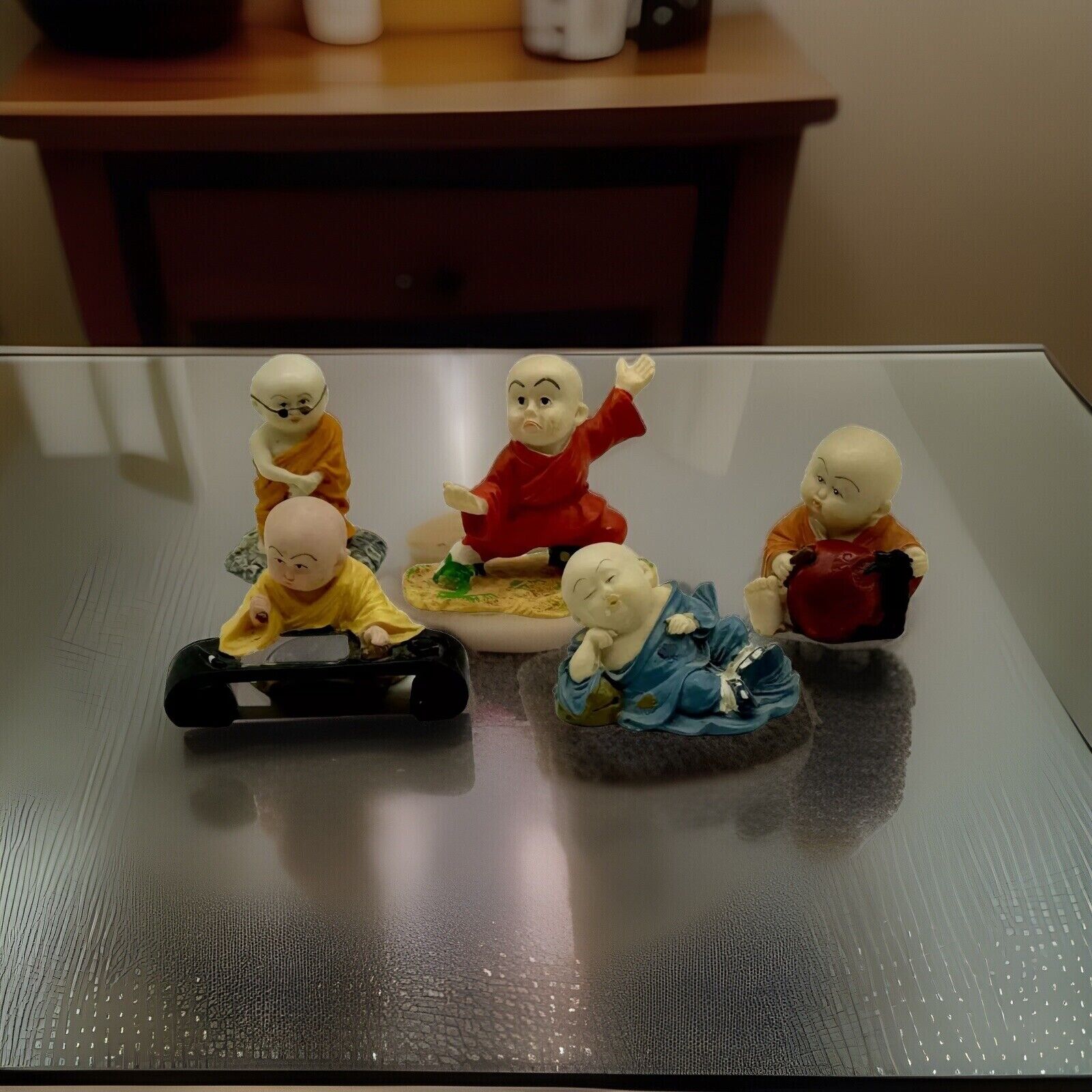 Vintage Miniature Asian Monk Chinese Kung Fu, Martial arts (5) Figurines