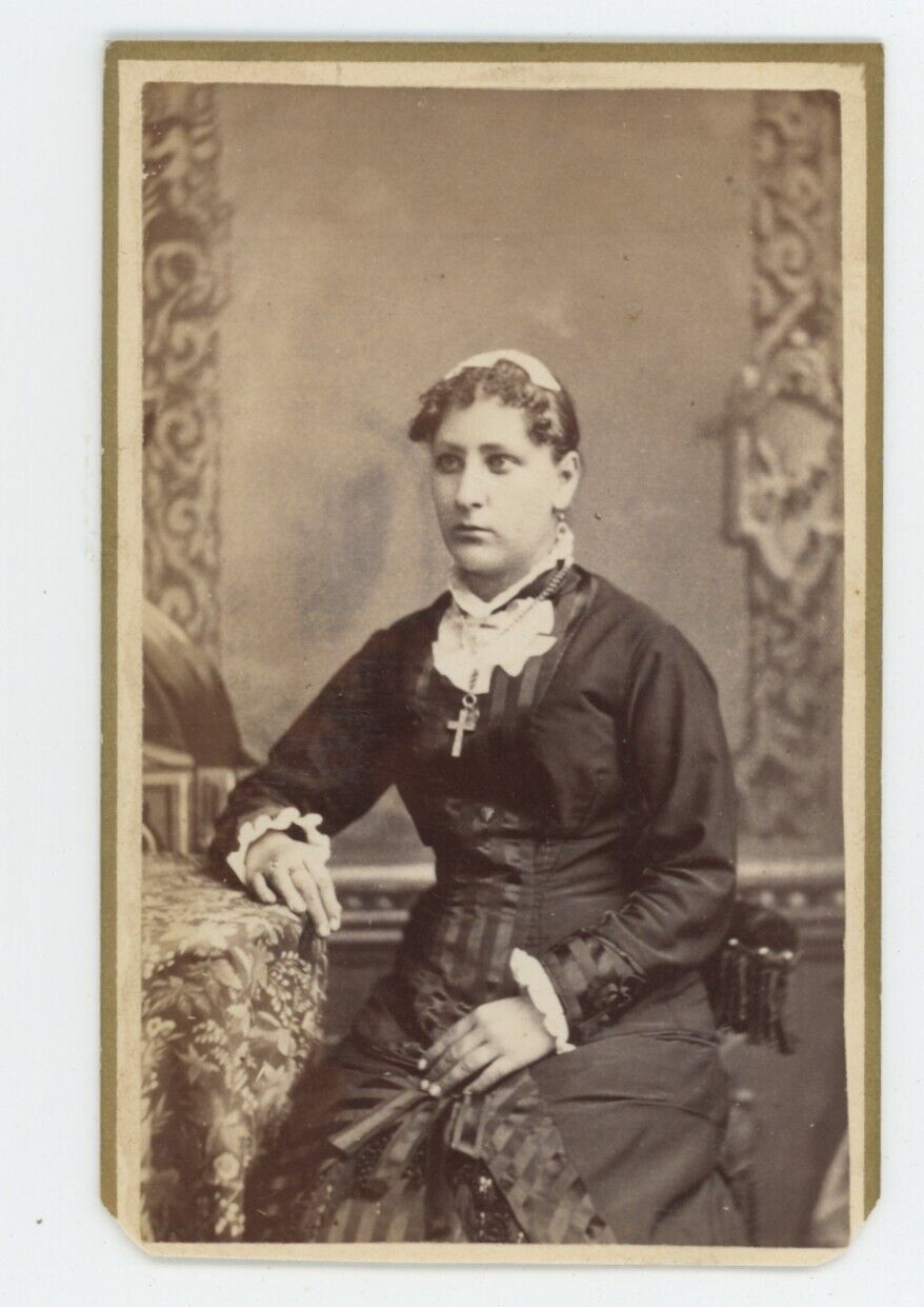Antique CDV Circa 1870s Young Woman in Stunning Victorian Era Dress Chicago, IL