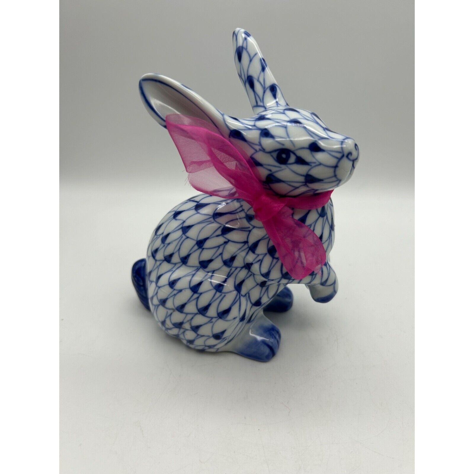 Andrea by Sadek Porcelain Hand Painted Bunny Rabbit Fishnet Bunny Figurine