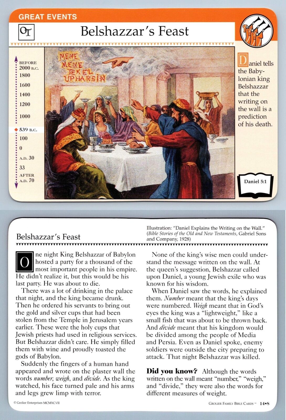 Belshazzar\'s Feast #14.8 Events - Family Bible 1994-2001 Grolier Card