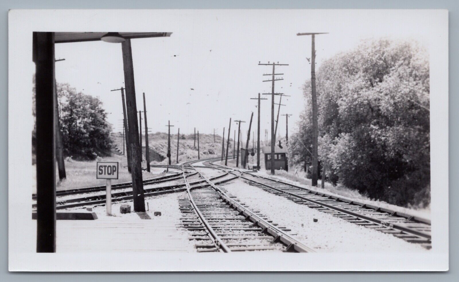 Trolley Photo - Unknown Location Early Streetcar Lines Tracks Stop Sign 1930s