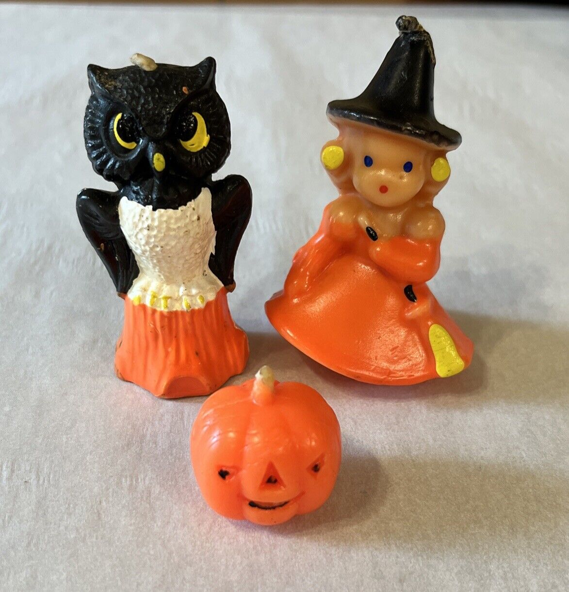 Vintage 1960s & 1970s Gurley Candles Halloween Spooky Owl & Pumpkin  & Witch