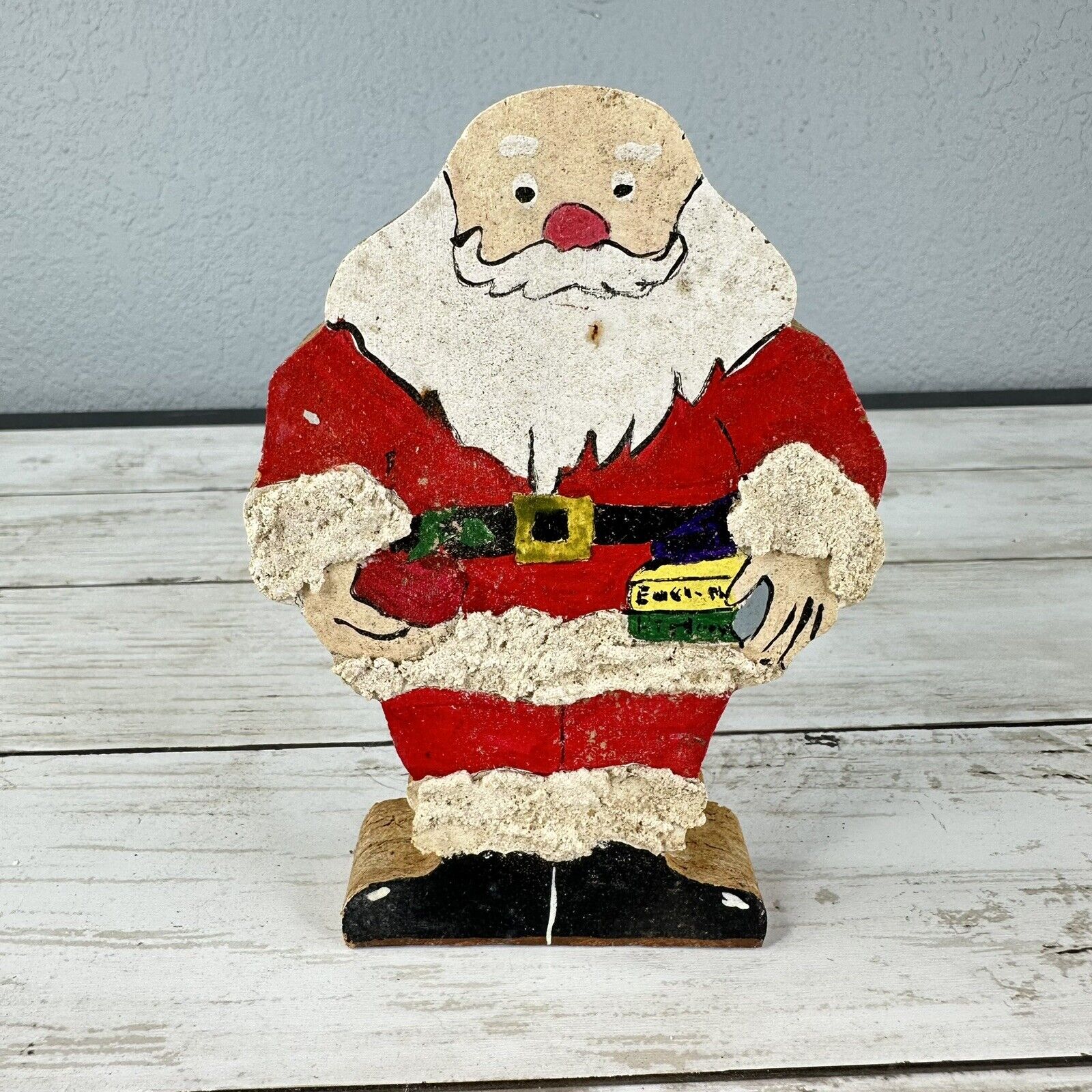 VTG Hand Painted Wood Santa Christmas Decor Folk Art Figurine School