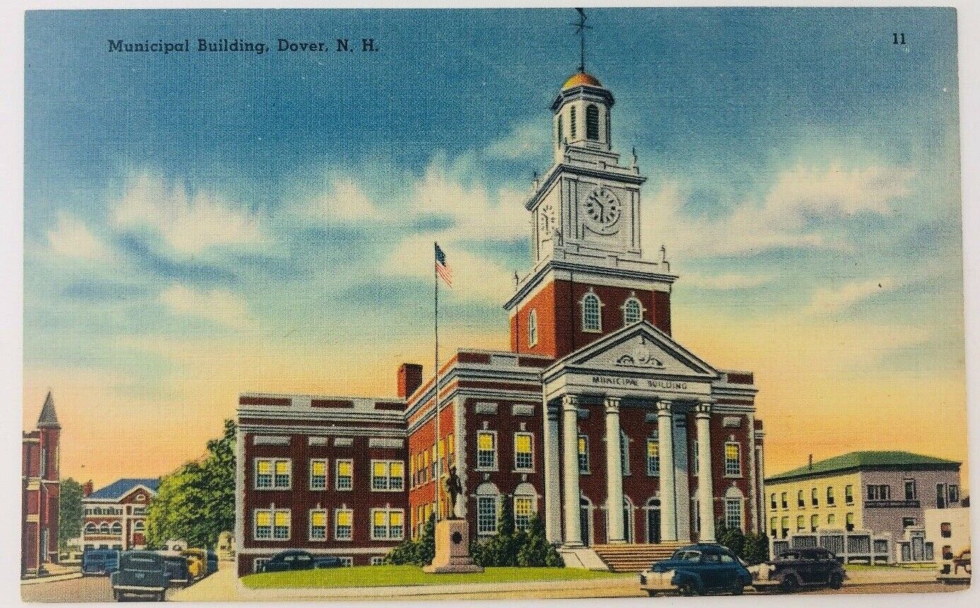 Vintage Dover New Hampshire NH Municipal Building Linen Postcard