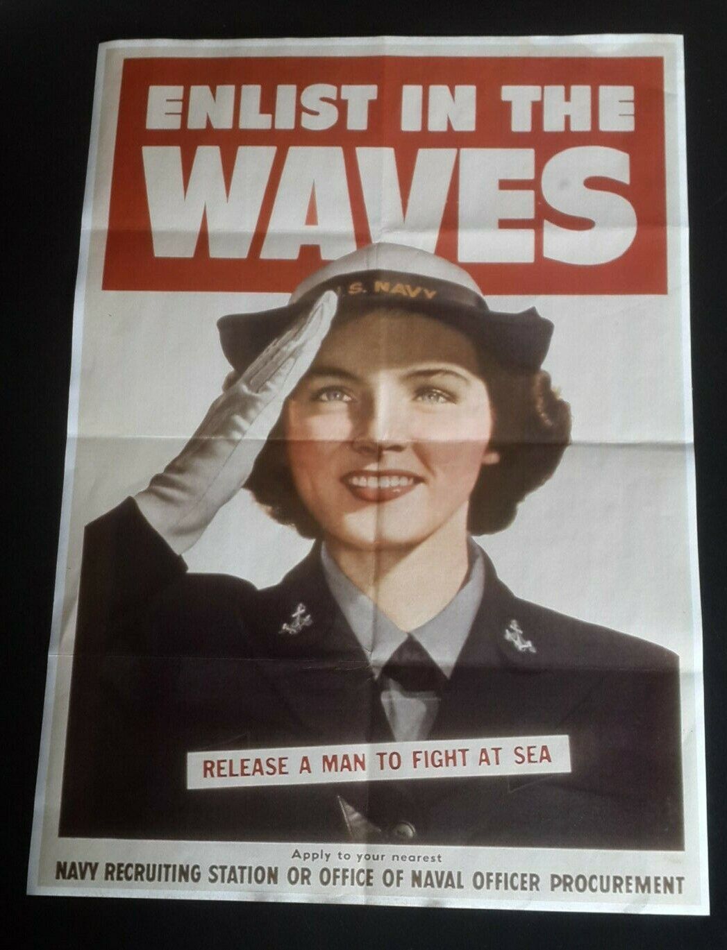 1942 WW2 USA AMERICA WAVES WOMEN LADY ARMY SOLDIER WAR NAVY US PROPAGANDA POSTER
