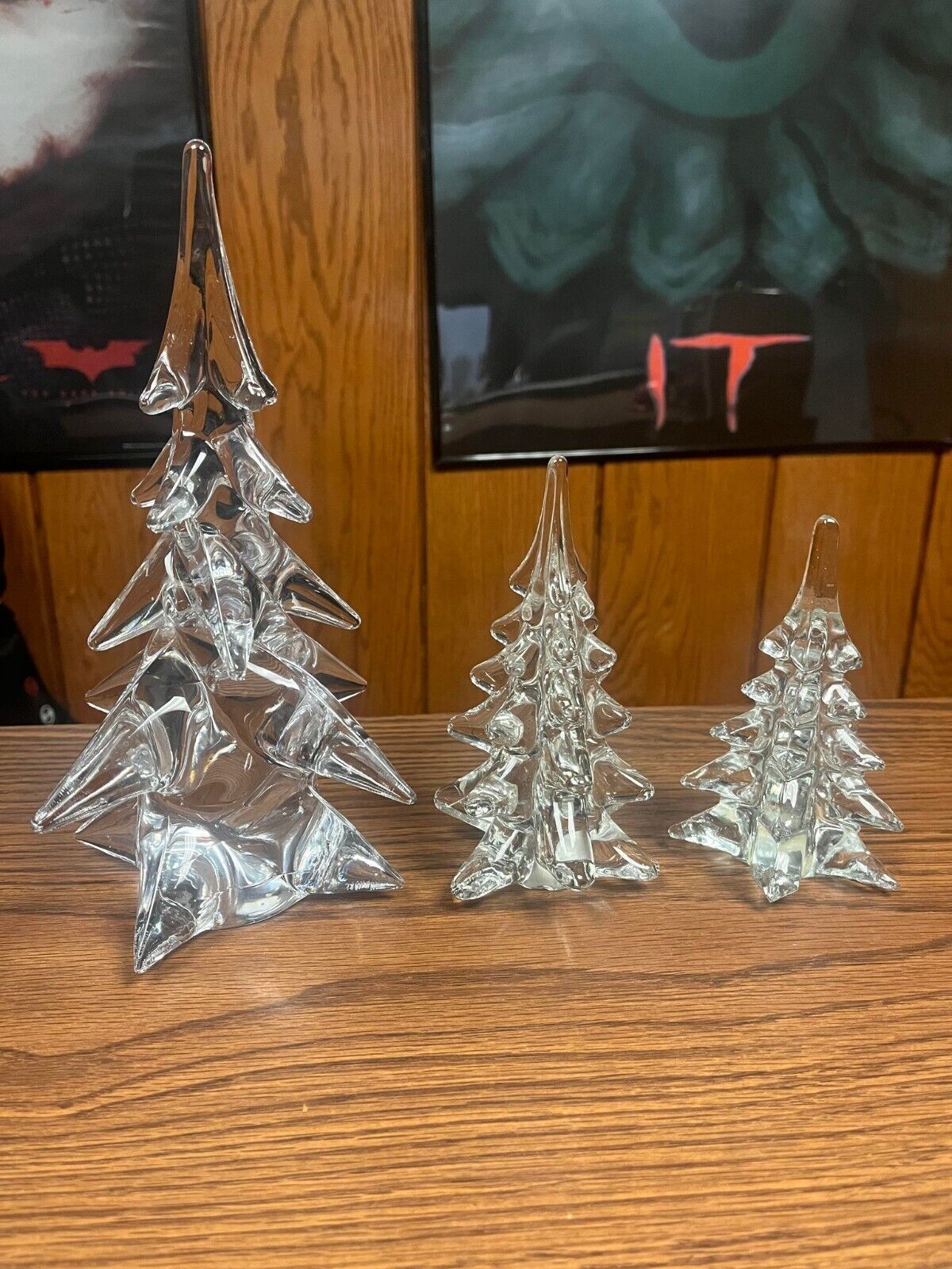 3 VTG Clear Art Glass Christmas Tree Spruce Evergreen Sculpture Hand Blown