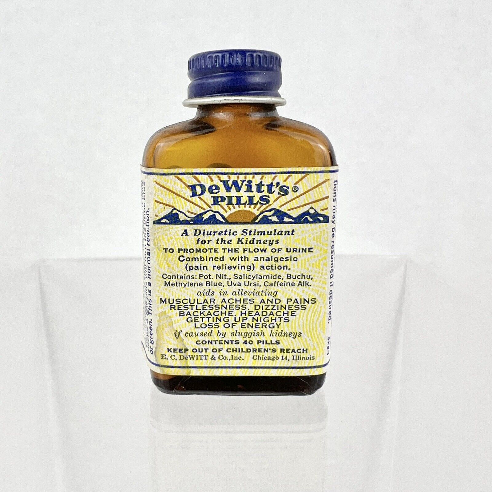 Vintage DeWitt’s Medicine Pills Bottle W/ Contents Diuretic Stimulant For Kidney