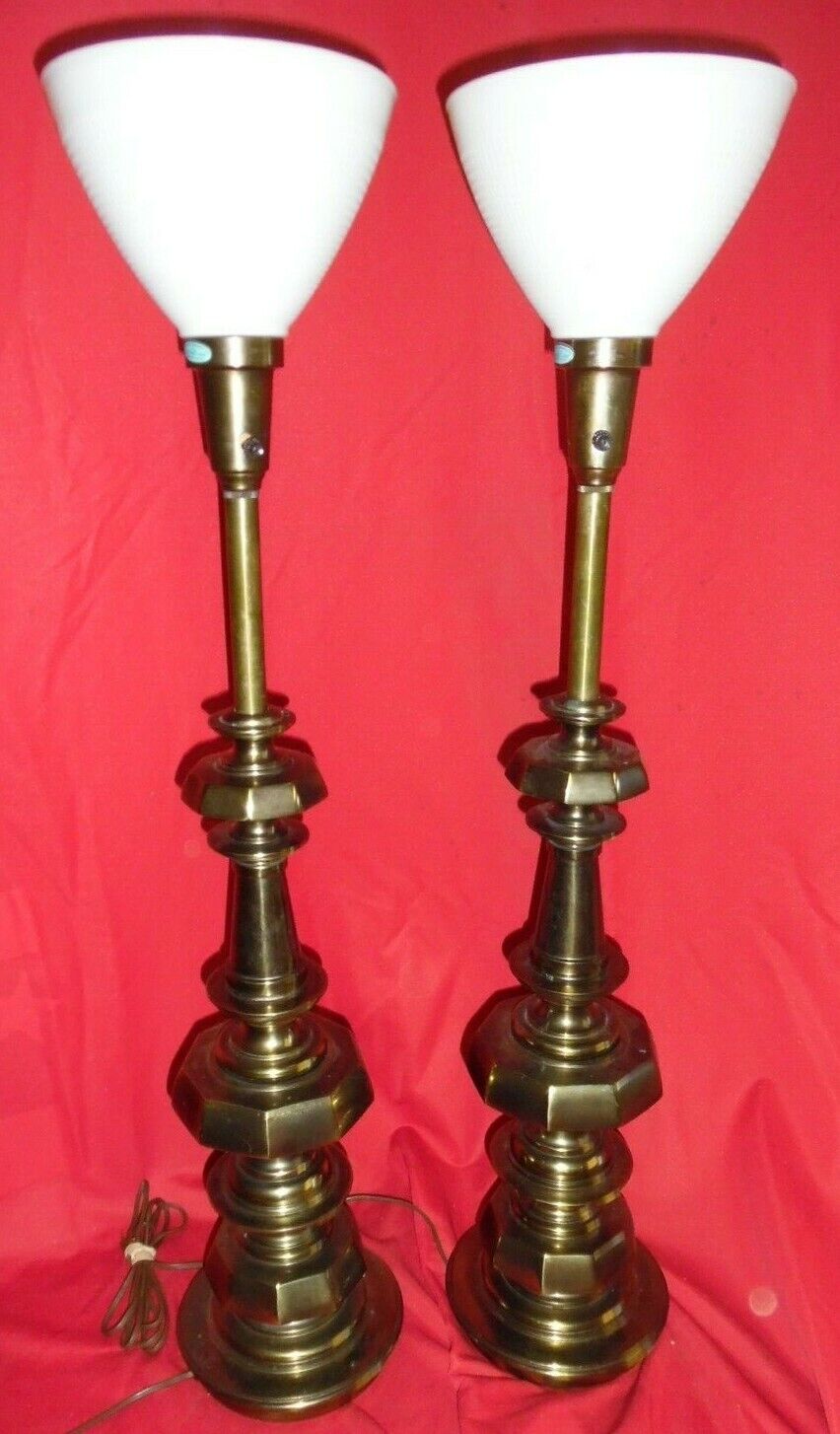 Pair Of Dull & Tarnished Stiffel Two Handle Brass Table Lamps - 37