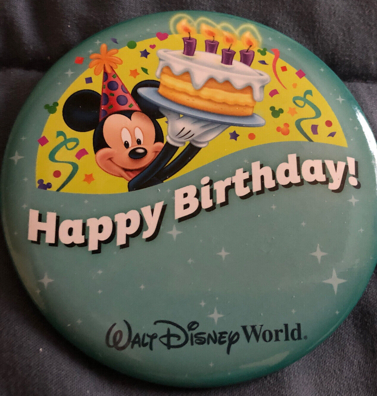 NEW WDW Happy Birthday Button Walt Disney World Mickey Mouse Pin Vacation Trip