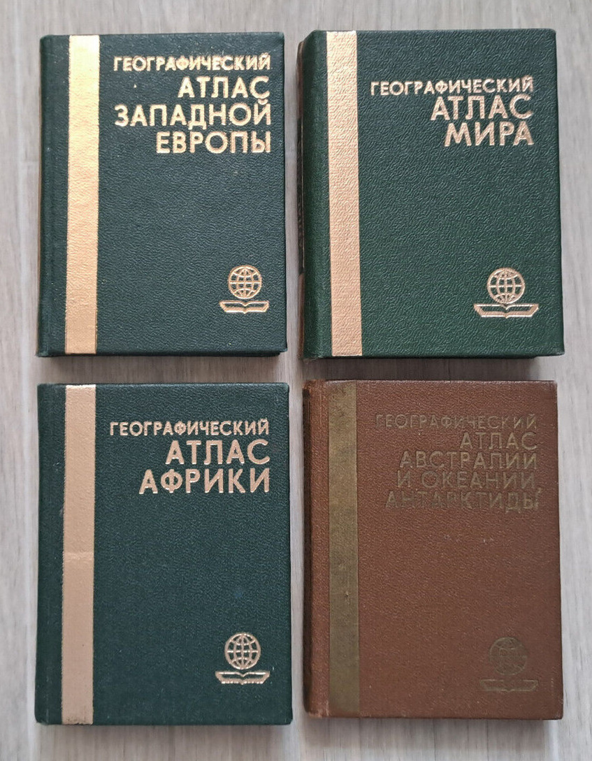 1983 Geographical Atlas World Africa Europe Australia Antarctica Russian 4 books