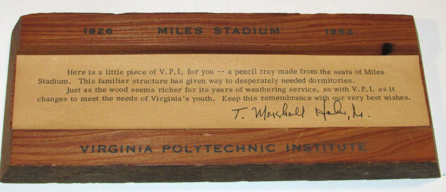 VTG 1964 VIRGINIA POLYTECHNIC INSTITUTE PENCIL TRAY FROM SEATS OF MILES STADIUM