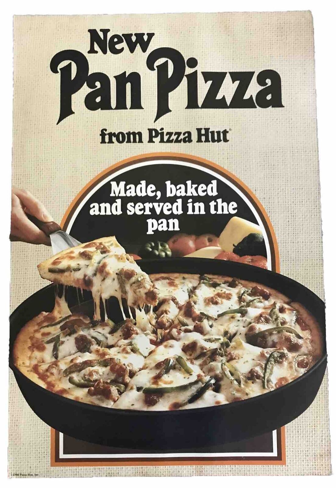 Vintage 1980 Pizza Hut Poster 30”x20” Pan Advertisement ~ NEW PAN PIZZA Ad