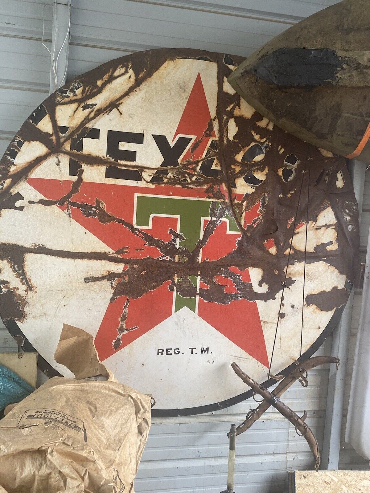 Texaco Porcelain Double Sided 6 foot antique sign. USA 2-7-61.