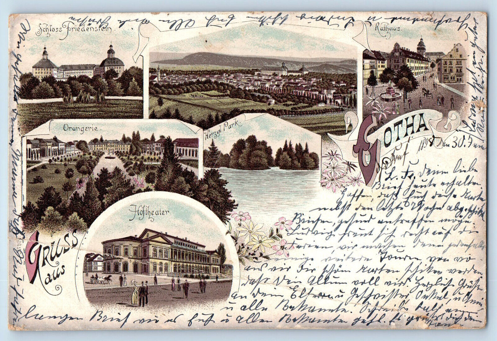 Thuringia Germany Postcard Greetings from Gotha 1898 Posted Multiview