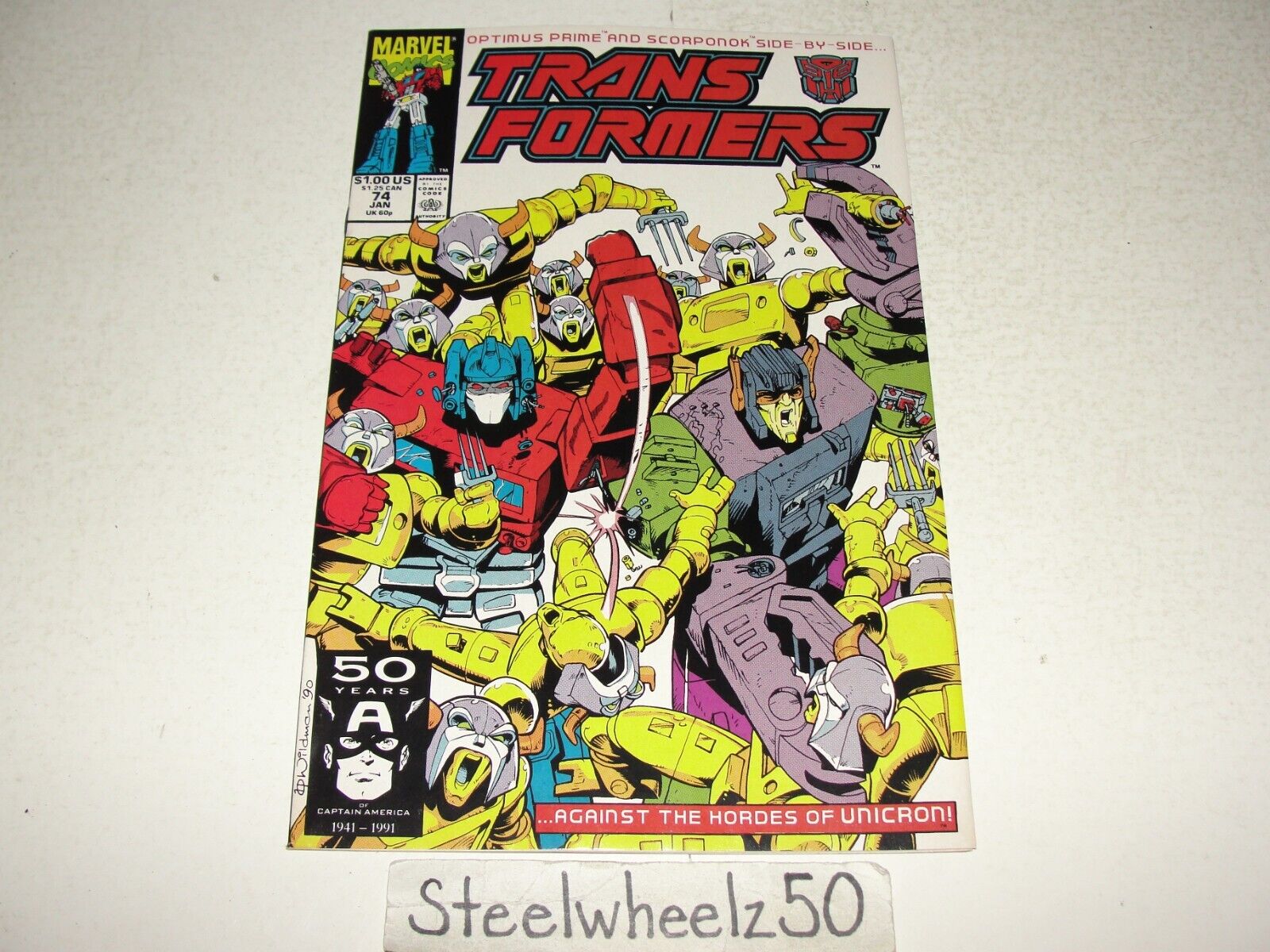 Transformers #74 Comic Marvel 1991 Optimus Prime Scorponok Unicron Grimlock RARE