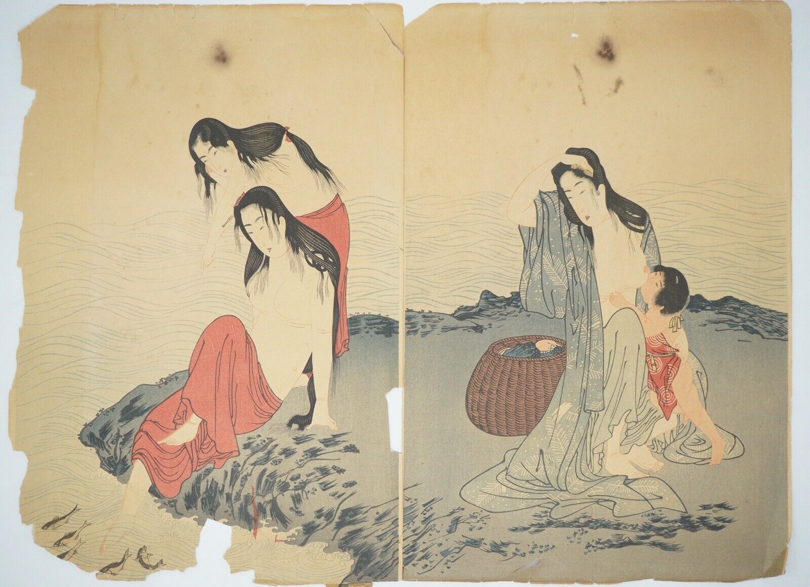 Japanese Woodblockprint by Kitagawa Utamaro Recarved Ukyoe from Japan 0929D38