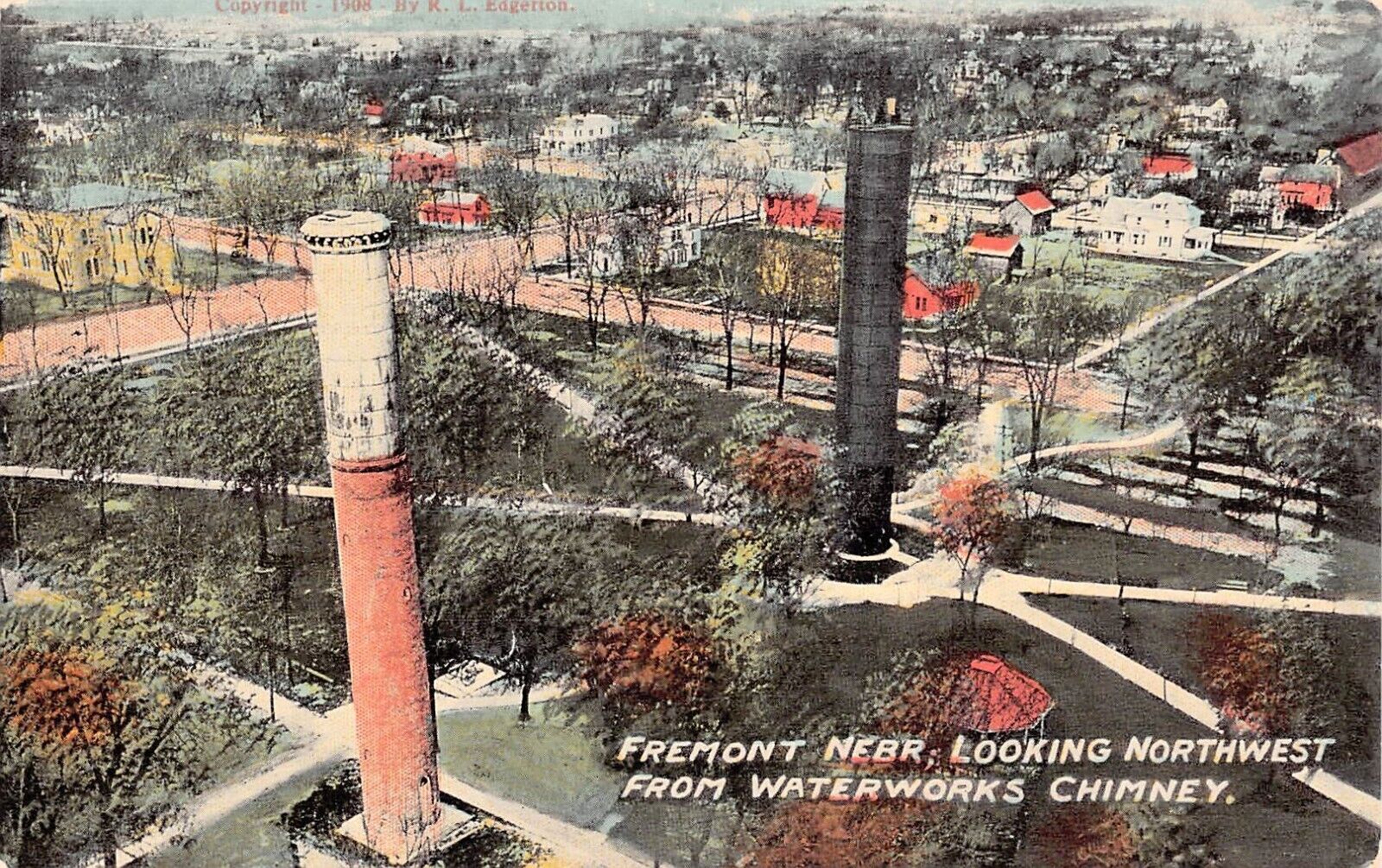 Fremont NE Nebraska Waterworks Chimney Downtown View Early 1900 Vtg Postcard C59