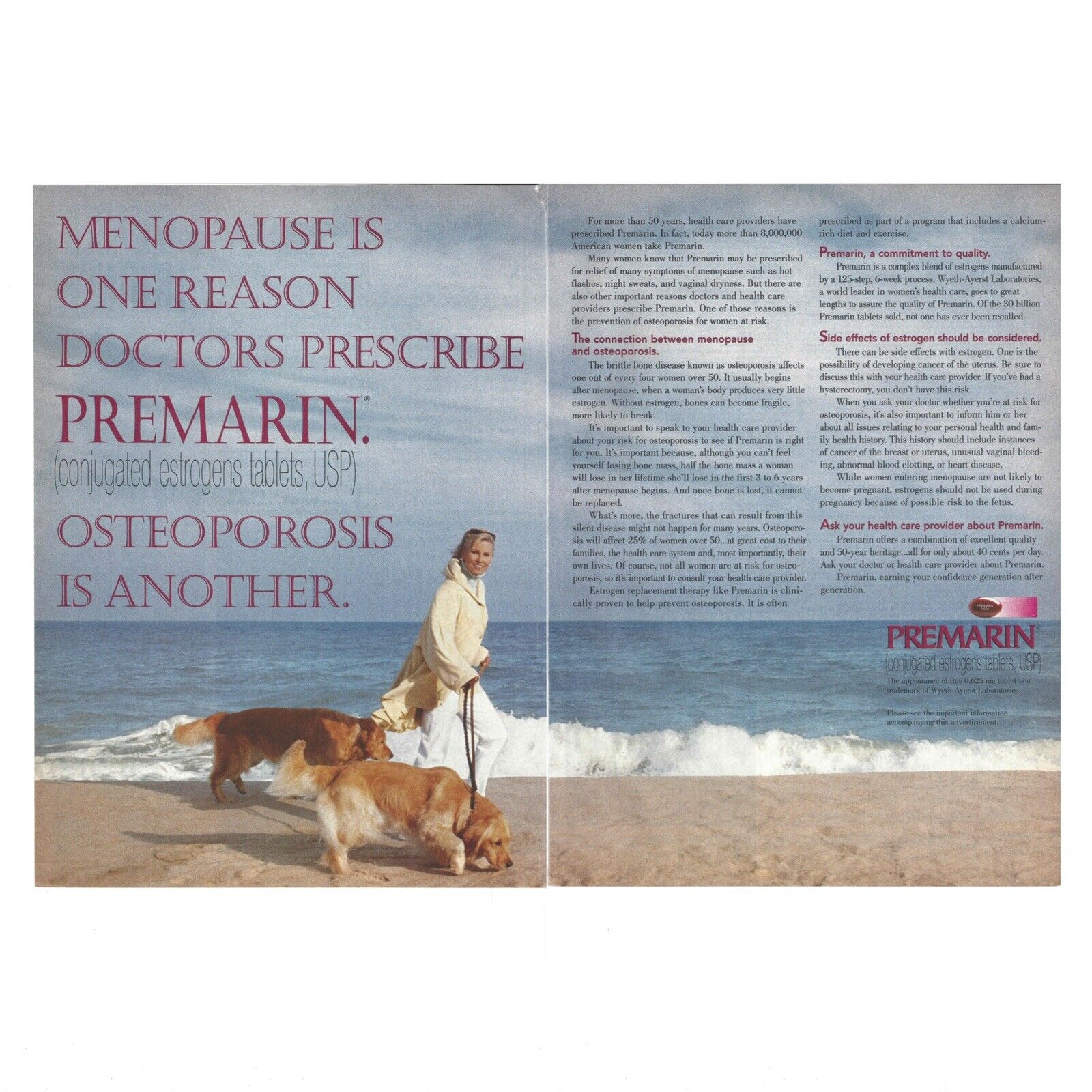 Premarin Pharma Ad Vintage 90s 2 Page Retro Drug Estrogen Menopause