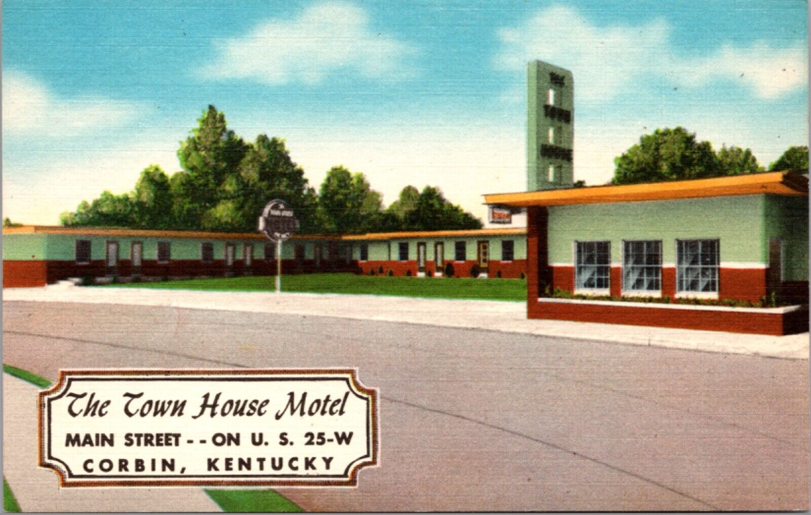 Linen Postcard The Town House Motel Main Street on U.S. 25-W Corbin, Kentucky