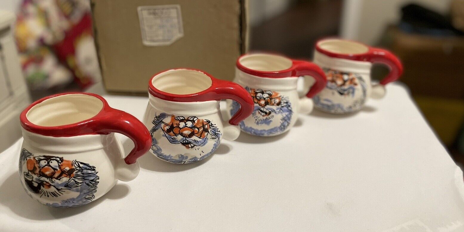 Vintage Set 4 Rare & Funny Face Santa Christmas Mugs Cups by Enesco Naughty Pipe
