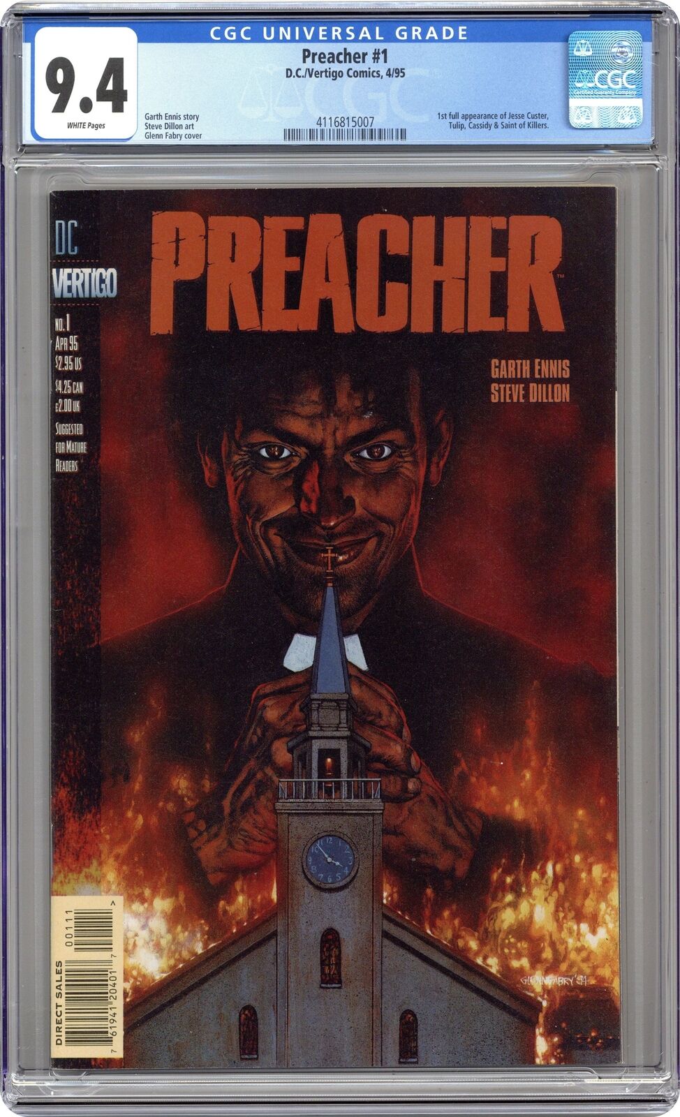 Preacher 1A Fabry CGC 9.4 1995 4116815007 1st app. Reverend Jesse Custer
