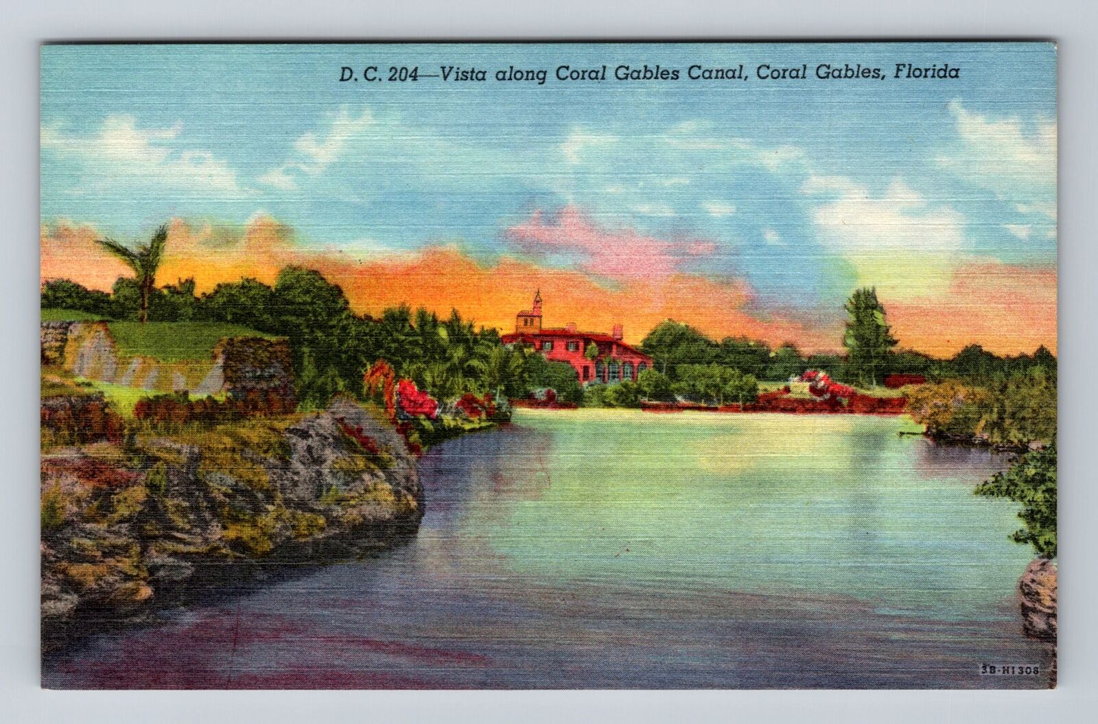 Coral Gables FL-Florida, Vista along Coral Gables Canal, Vintage Postcard