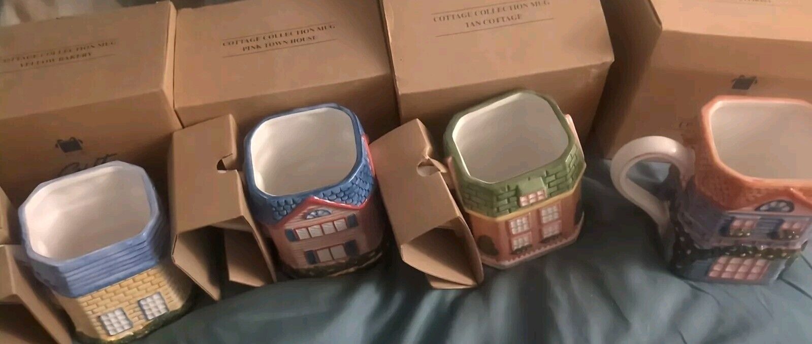 4 Vintage AVON Cottage Collection Ceramic Mugs New in Box  NIB