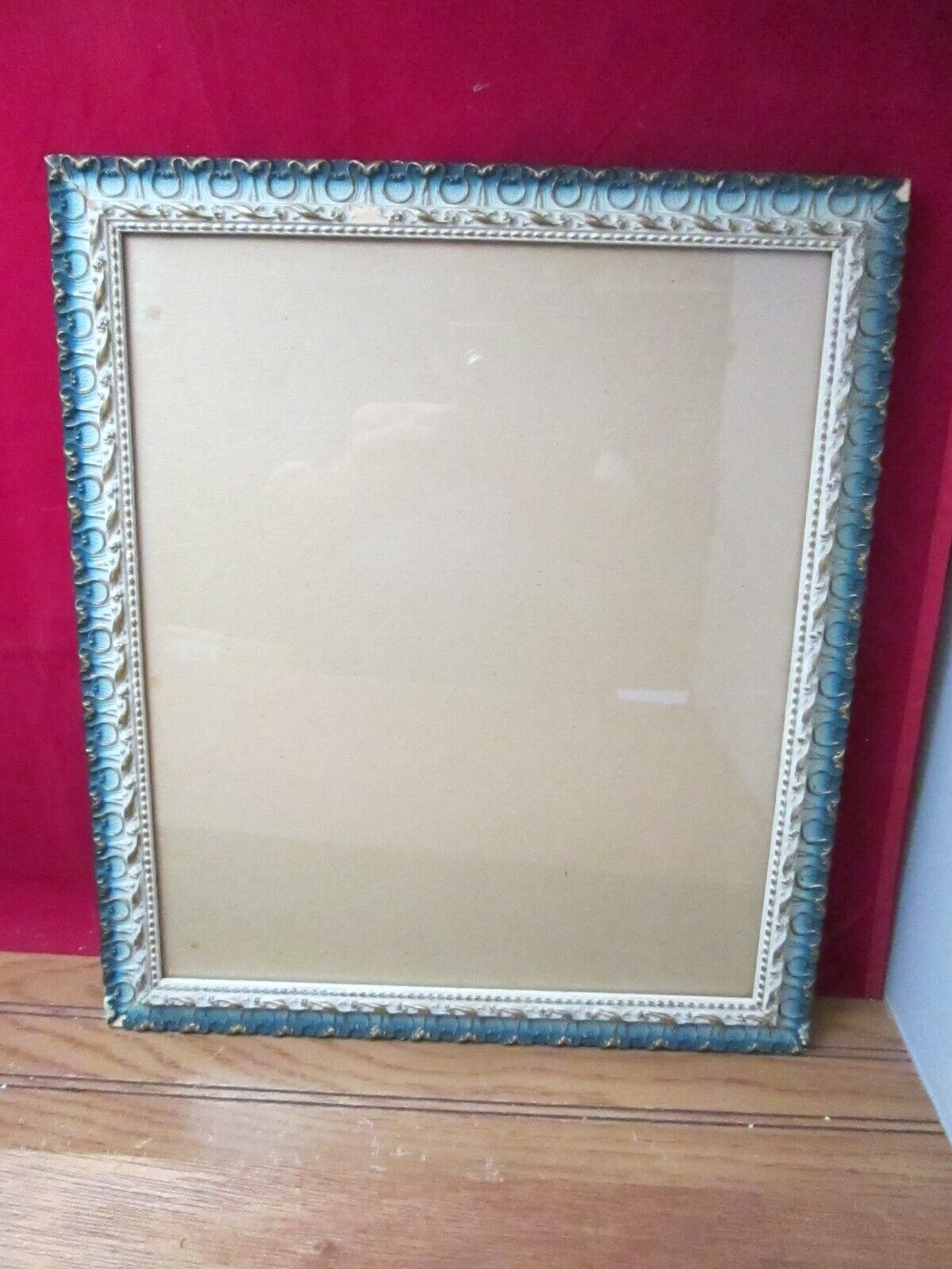 Antique Blue White Gold Gesso Wood Picture Art Frame 15 x 12 3/4 Fits 13 x 11
