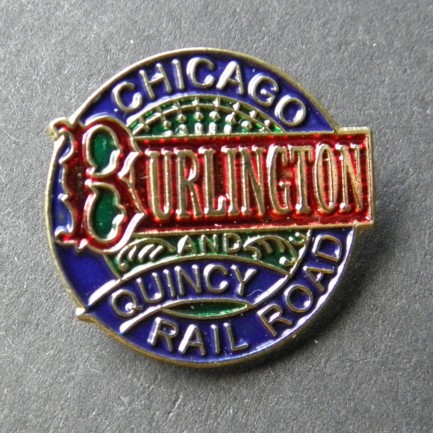 CBQ CHICAGO BURLINGTON QUINCY RAILWAY RAILROAD LAPEL PIN BADGE 1 INCH