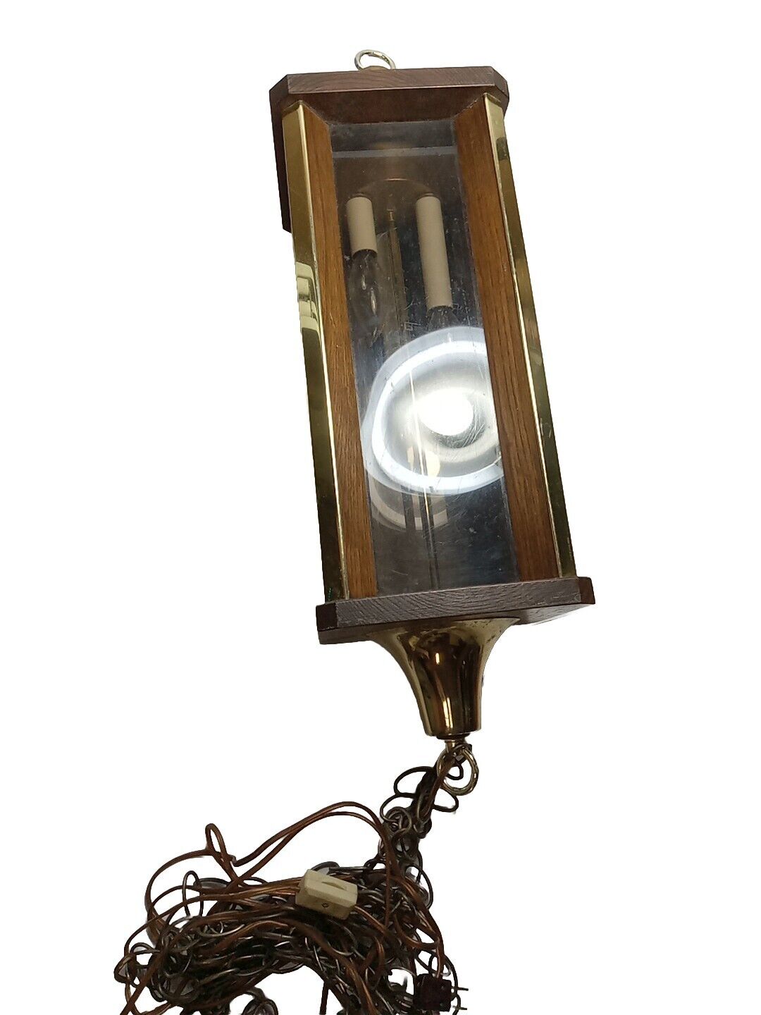 28” MCM Wooden Hanging Swag Lamp XLARGE Multi Light Vtg Retro Chic Shabby Rare