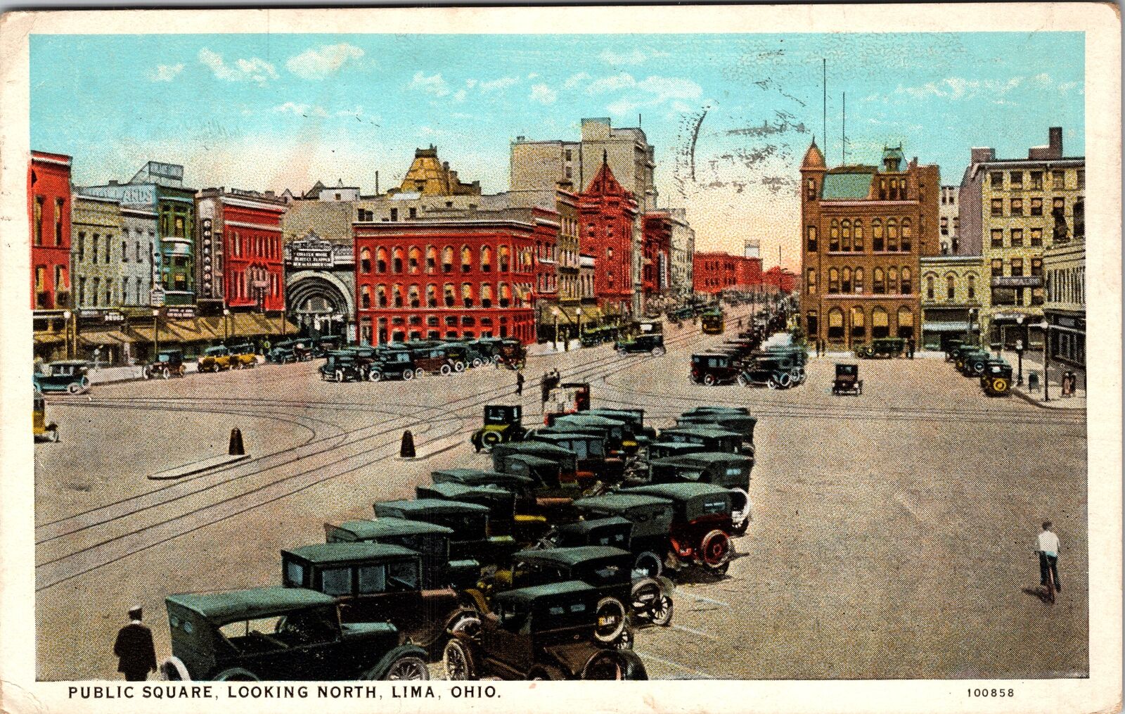Lima OH-Ohio, Public Square Looking North Automobiles, c1926 Vintage Postcard