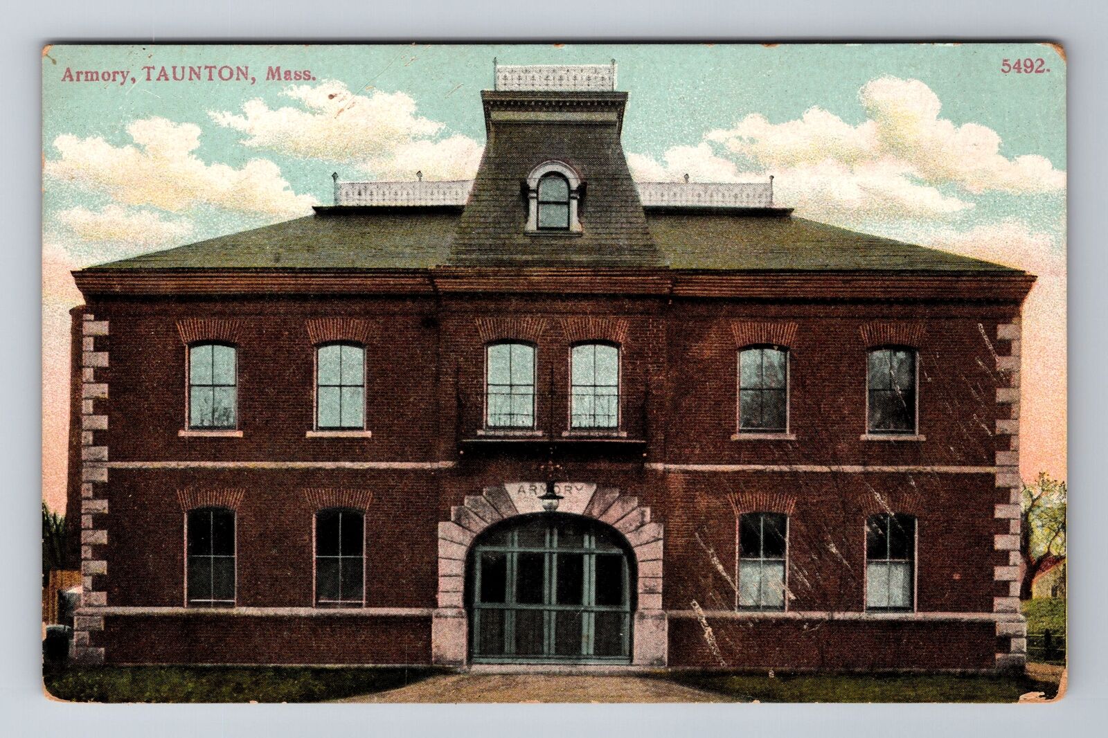 Taunton MA-Massachusetts, Armory, Antique Vintage Souvenir Postcard