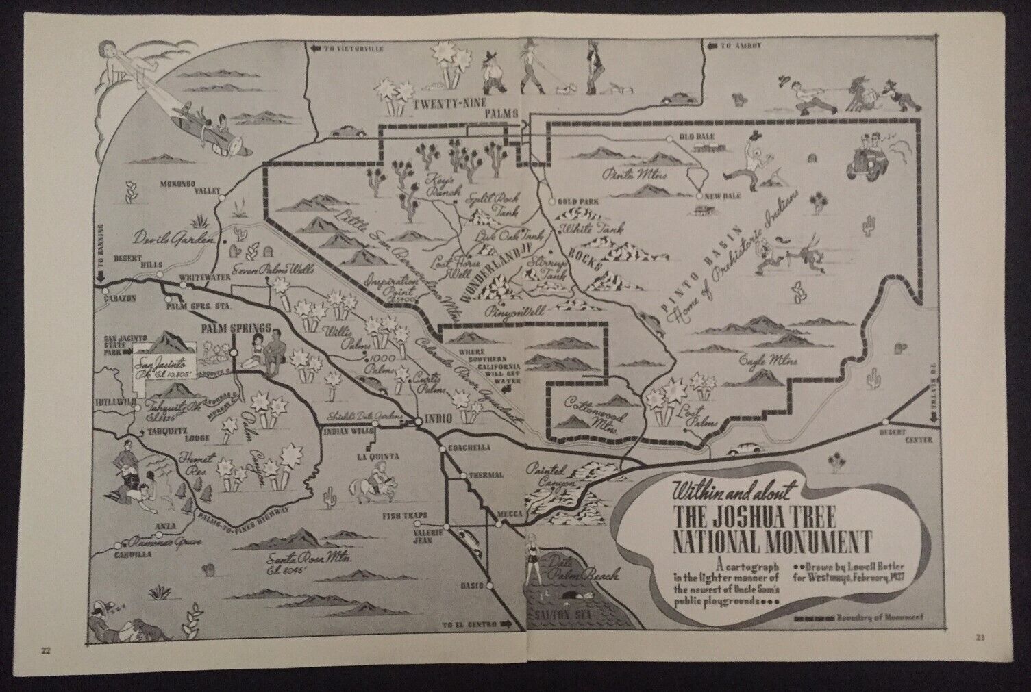 Original 1937 Pictorial Map of Joshua Tree National Monument